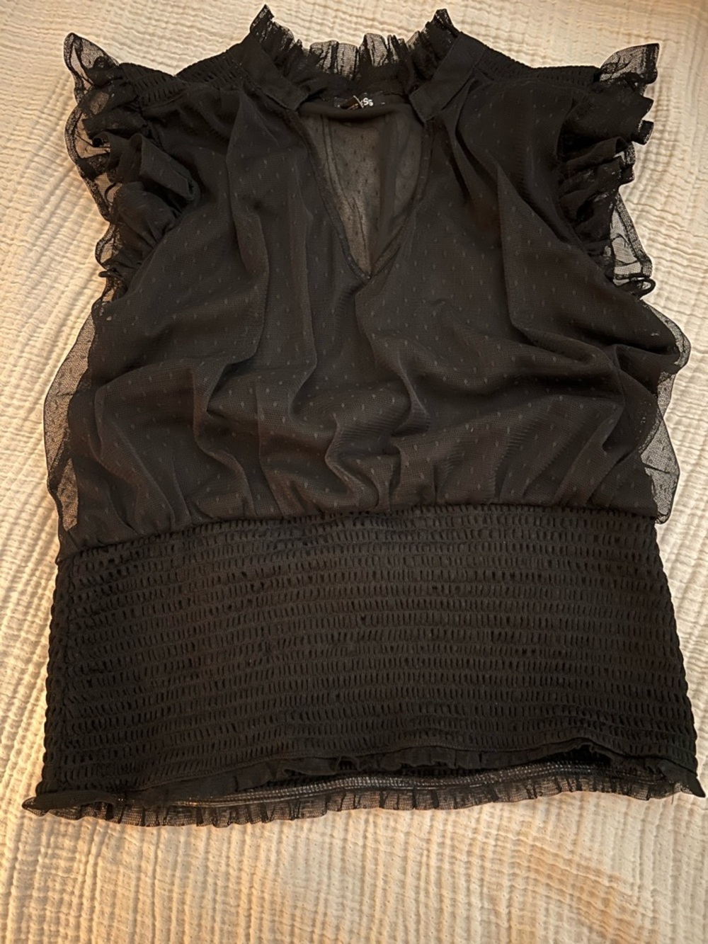 Express Black Sheer Ruffle Sleeve Smocked Waist Blouse